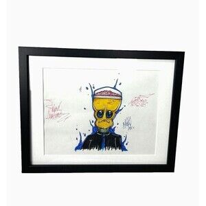 Alien Art Work Weird Creations Original Marker Drawing Signed Matted Framed